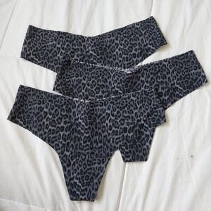 3 NWT Victoria's Secret GRAY BLACK LEOPARD CHEETAH No Show Thong Panties Large